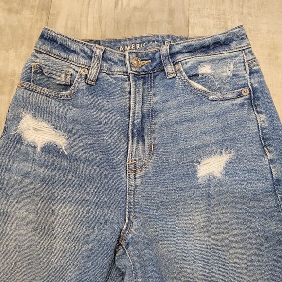 American Eagle Mom Straight Jeans Size 0 (24x27) Blue Medium Wash Denim Pants - Picture 2 of 7